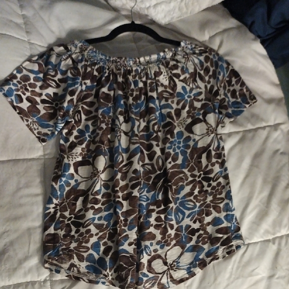 Floral Blue and Brown Women's Top - Picture 7 of 7
